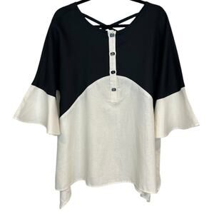 IC by Connie K Black and White cream Colorblock Linen Cotton Lagenlook Tunic